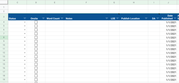 Growth Learner Content Tracker/Editorial Calendar Middle